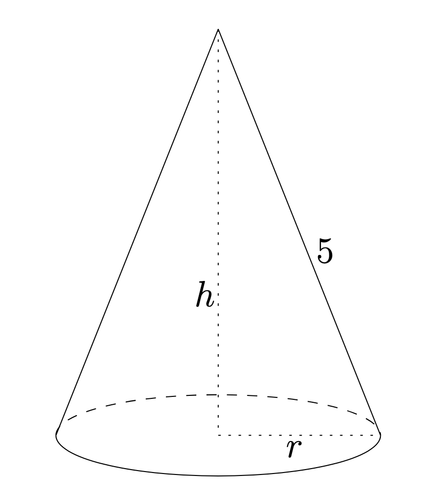 Diagram of a right circular cone with slant height 5.